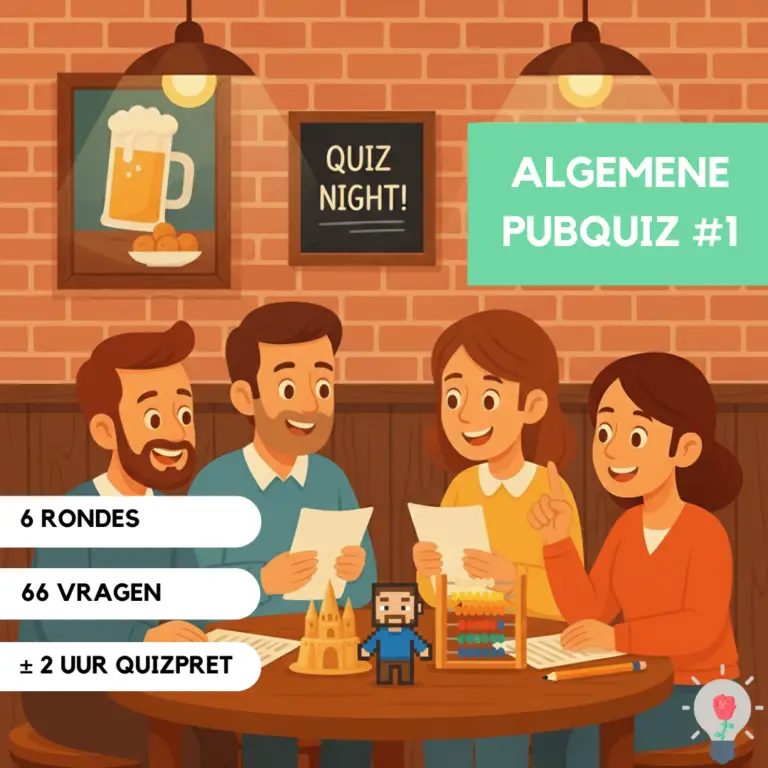 Algemene pubquiz kopen met 6 rondes voor 2 uur quizplezier.